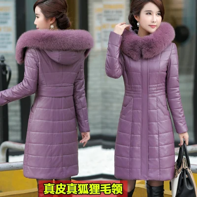 Toon purple Fox hair Модная зимняя женская куртка с воротником из лисьего меха, куртки-пуховики на белом утином пуху, теплое пальто, женская толстая парка, Casaco Feminino, большие размеры, 8XL685 - Цвет: Toon purple Fox hair