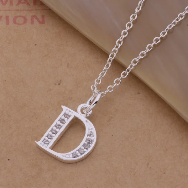 Модное посеребренное ожерелье с подвеской в виде букв фианитом|necklace with|fashion