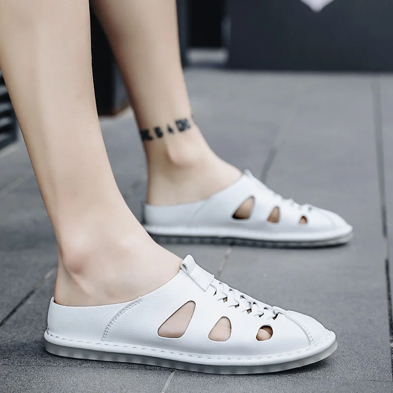 Новинка года; мужские сандалии из натуральной кожи; Мужская обувь; Sandalias Hombre Sandles Sandalet; летние сандалии; большие размеры 38-46 47