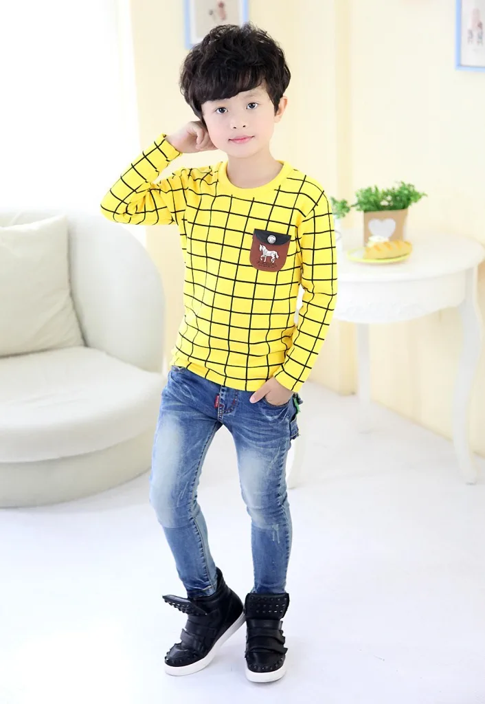 Детская зимняя ФЛИСОВАЯ ФУТБОЛКА в клетку с круглым вырезом|boys t shirt|t shirts forboy |