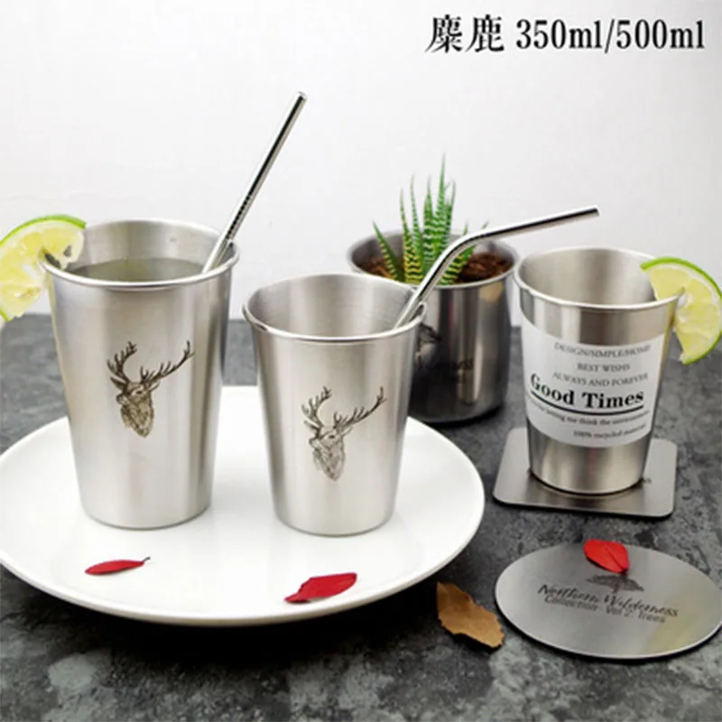Stainless Steel Cold Water Mug Cup Coffee Juice Beer Cup Flamingo Zebra Deer Simple Style Mug 350ML/500ML - Цвет: B