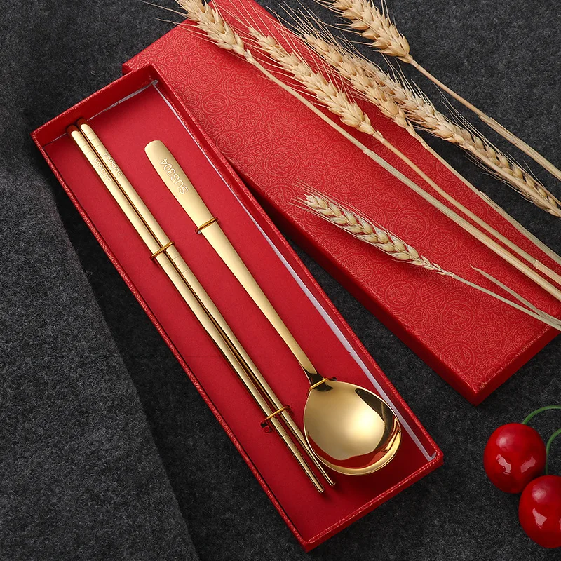 Корейская ложка для еды из нержавеющей стали с изысканной подарочной коробкой