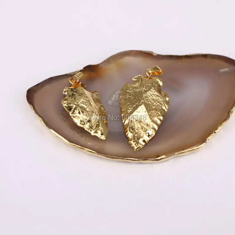 5pcs Small Size Gem stone Arrow Pendant Gold color edged Arrowhead Jewelry For Making | Украшения и аксессуары