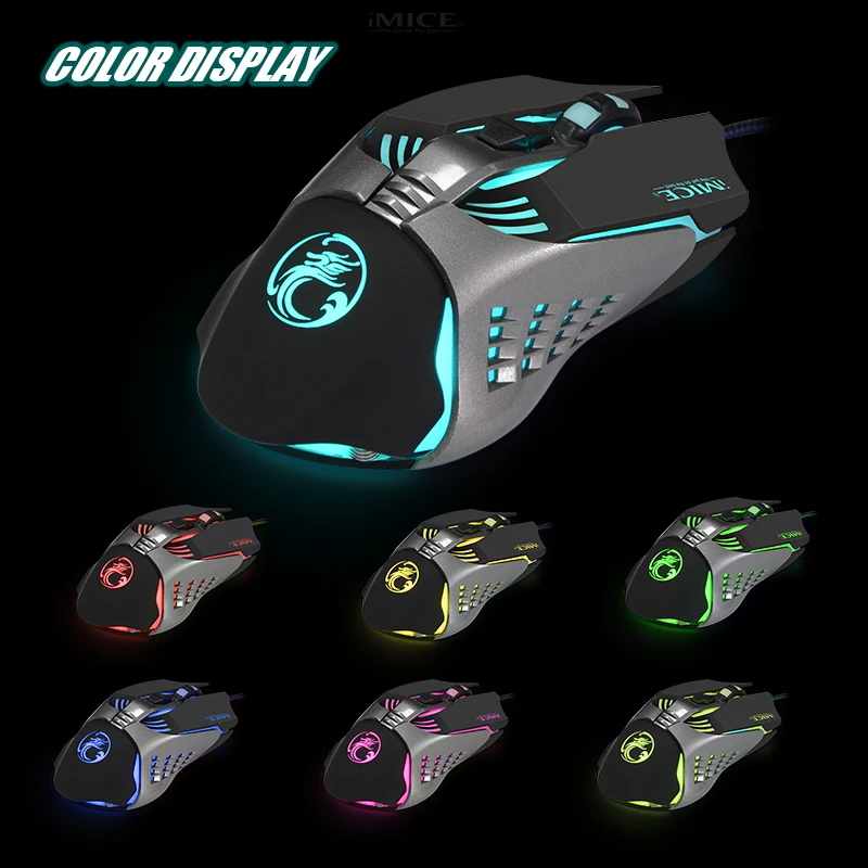 Проводная игровая мышь IMice usb компьютерная 3200 CPI эргономичная оптическая 7 кнопок