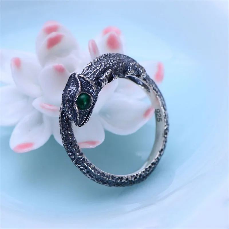 V. YA 925 пробы Серебряное кольцо ящерица для мужчин s женщин Anillos красные/зеленые/голубые глаза открытые кольца ювелирные изделия с животными