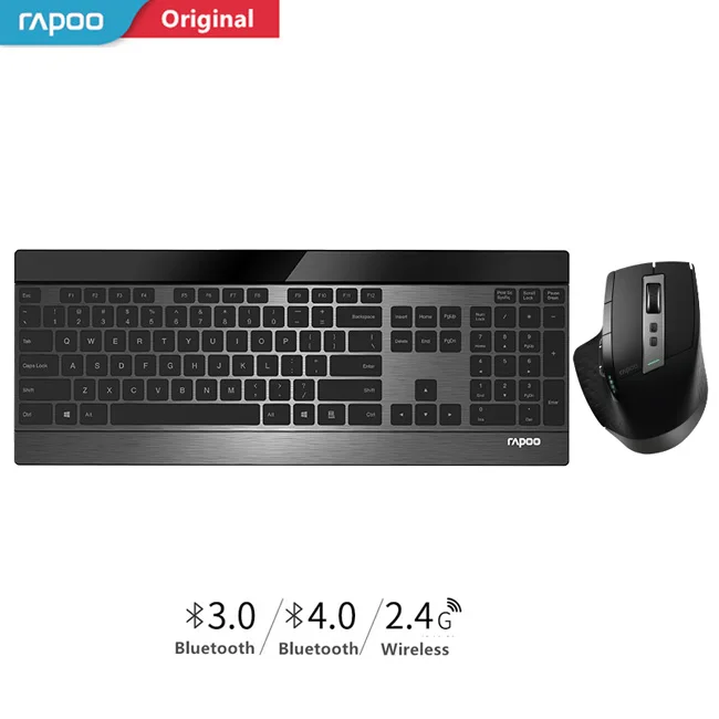 MT980S Black Rapoo Multi-mode Беспроводной тонкий металлический клавиатура и Перезаряжаемые лазерной Мышь Combo Bluetooth 3,0/4,0 и 2,4 г переключаться между 4 устройства - Цвет: MT980S Black