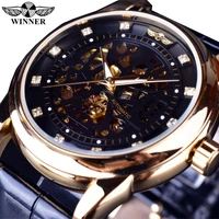 winner royal diamond design black gold watch montre homme mens watches top brand luxury relogio male skeleton mechanical watch