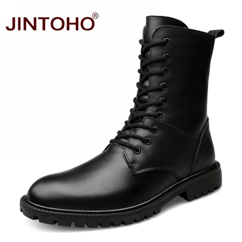 Мужские зимние ботинки JINTOHO из 2017 натуральной кожи мужские кожаные до середины
