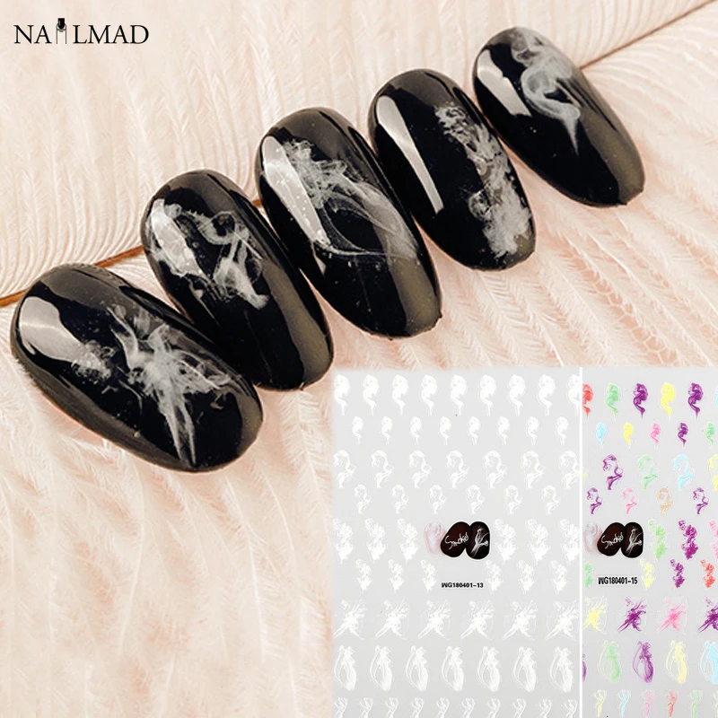1 лист дыма стикеры 3D на ногти Nail Art Красочные Sumdge ногтей переводные наклейки на ногти клейкие наклейки татуировки слайды