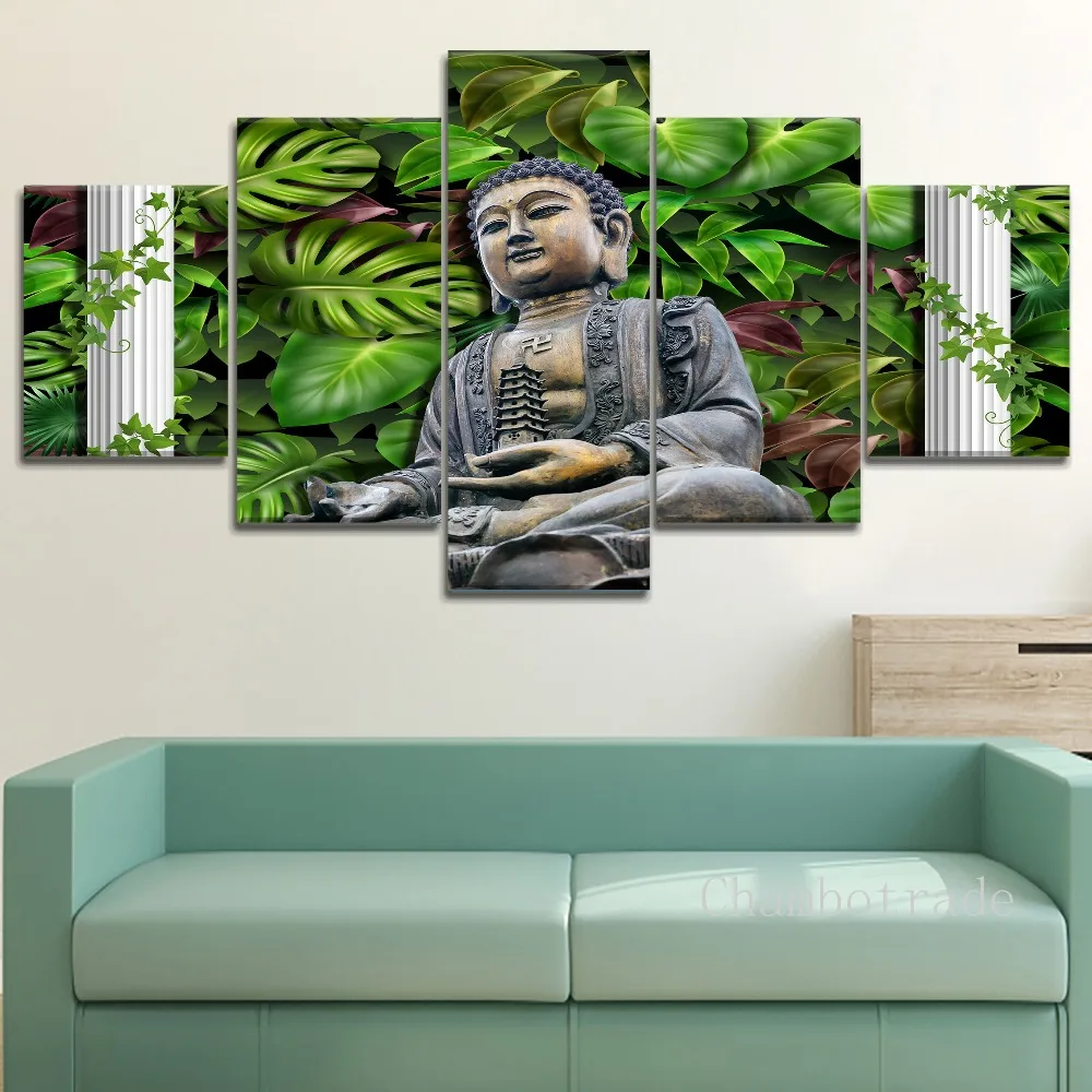 Пять картины Buddha Leaves HD Print крупного формата на холсте для украшения дома.
