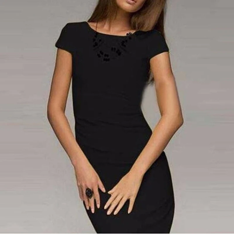 Новые модные однотонные сексуальные платья с круглым вырезом и коротким рукавом