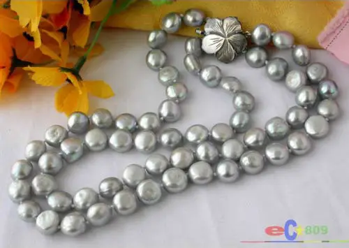 

Hot selling free shipping****** 11-13MM GRAY BAROQUE FRESHWATER CULTURED PEARL NECKLACE