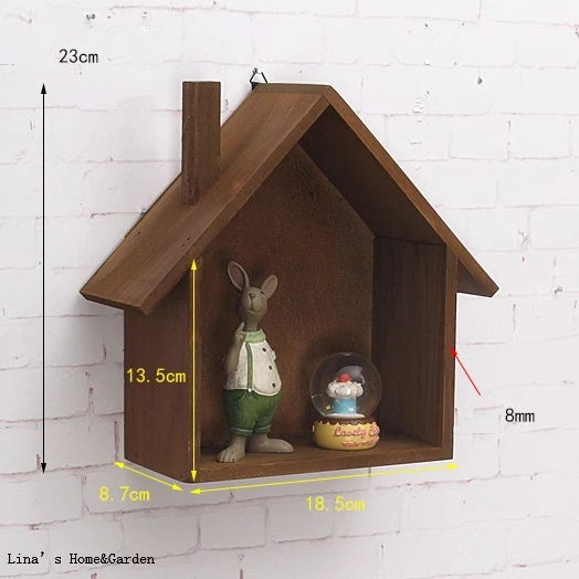 

House Shaped Vintage Brown Wood Wall Display Shadow Box