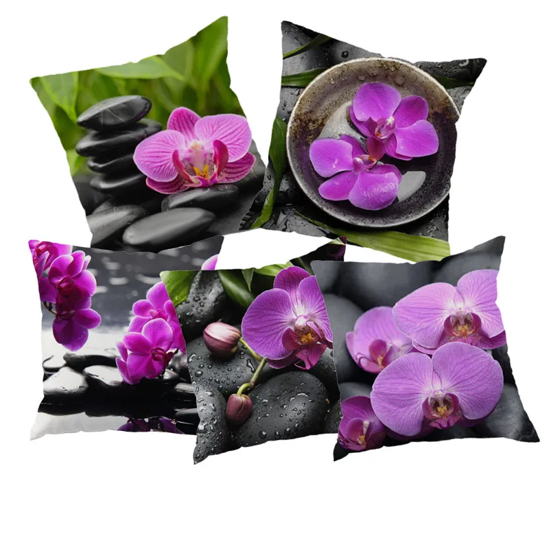 Декоративный чехол в европейском стиле с орхидеями и камнями для дома Винтажный