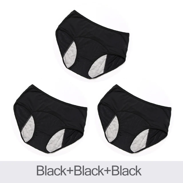 Black Black Black 3 шт., физиологические штаны, герметичное женское нижнее белье, менструальные трусики, хлопковые дышащие трусики с высокой талией, теплые женские - Цвет: Black Black Black