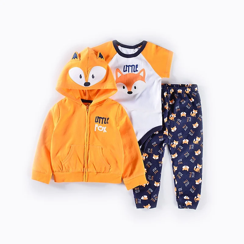 Комплекты одежды для малышей; хлопковые комплекты одежды для девочек из 3 предметов с принтом животных; Верхняя одежда; пальто; боди с короткими рукавами для младенцев+ штаны