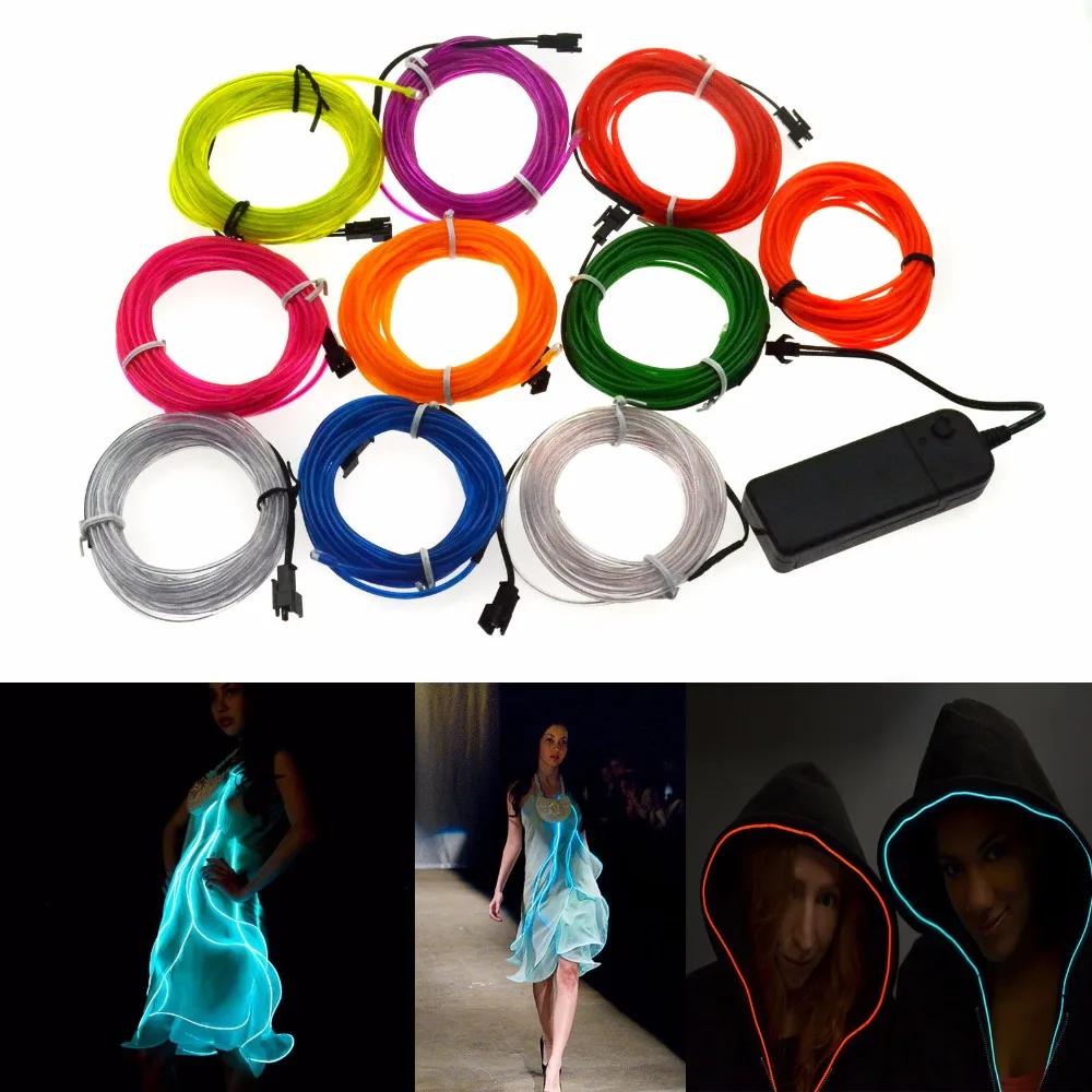 Неоновый светильник 2 3mm юбка EL Neon нитки 6 шить тег Светодиодные ленты трос Трубка