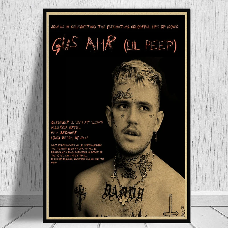 Рэпер Lil Peep плакат крафт-бумага наклейки на стену ВИНТАЖНЫЙ ПЛАКАТ качество для гостиной домашний декор