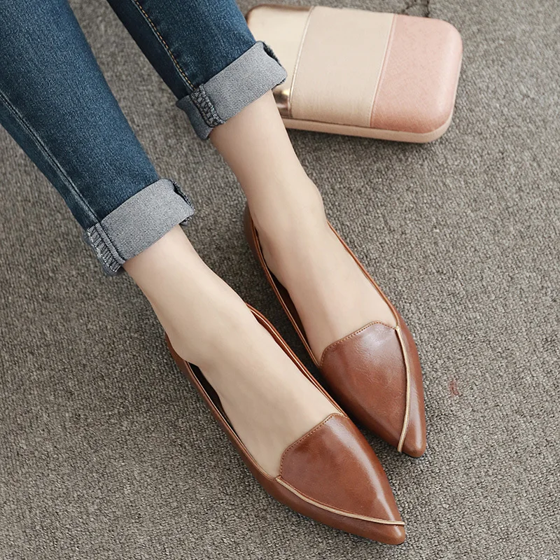 

new women flats casual fashion shoes slop on pointed toe vintage for spring autumn solid office lady brand ruideng