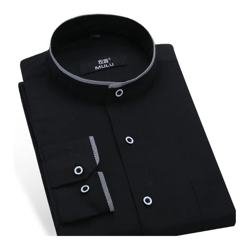 Мужская рубашка с воротником стойкой 2017 модные брендовые рубашки мужские