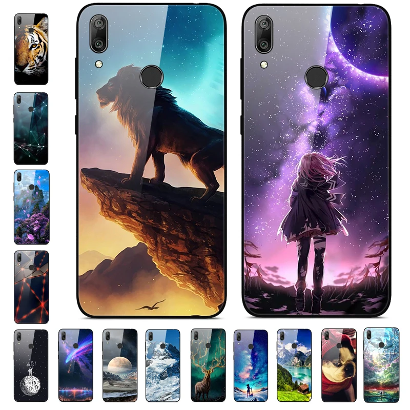Чехол для телефона s для huawei Y7, жесткая задняя крышка из закаленного стекла для huawei Y7, чехол Y 7, мягкий бампер, художественный чехол 6,26