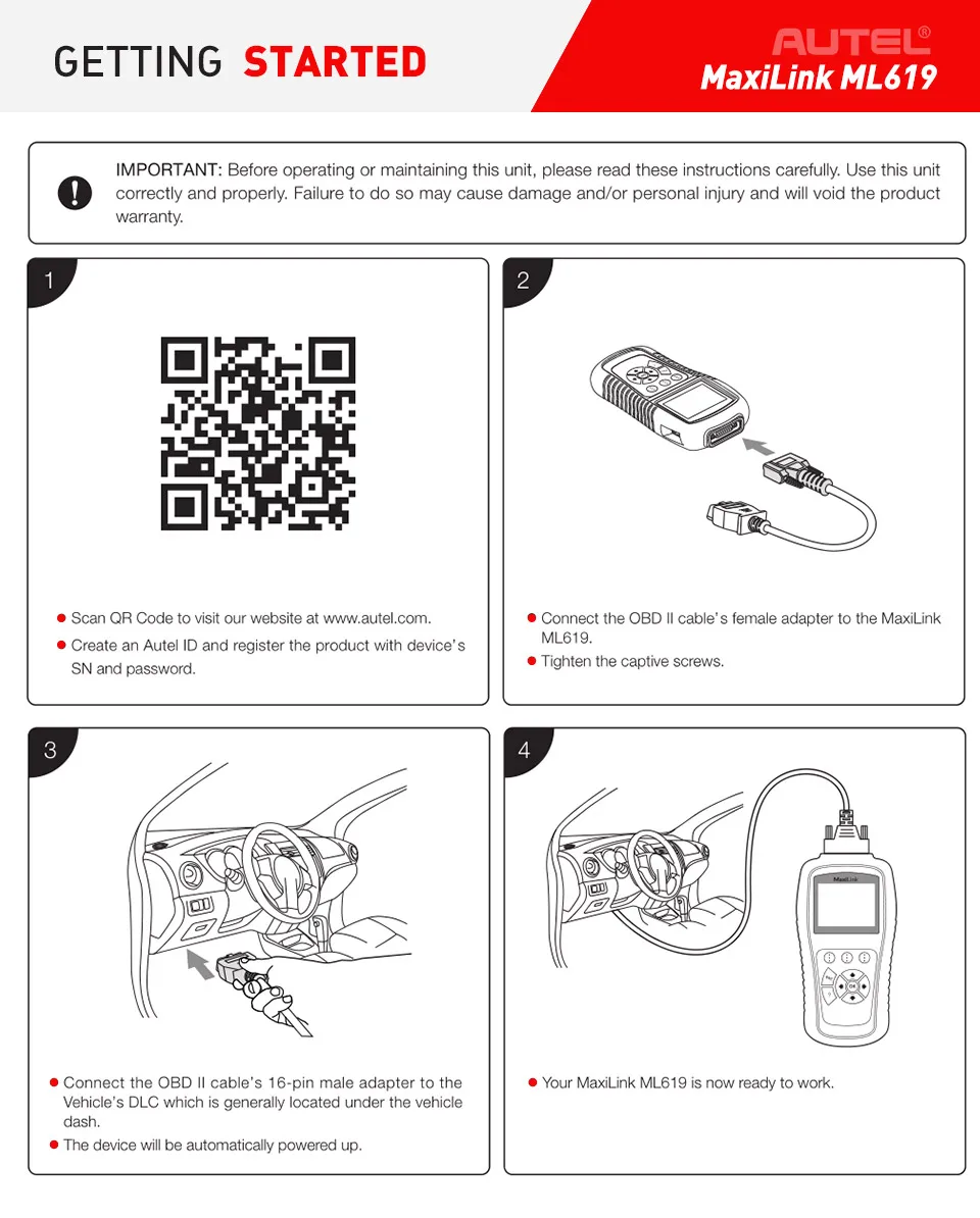 Autel Maxilink ML619 OBD2 сканер ABS SRS МОЖЕТ OBDII OBD 2 код ридер Авто диагностический инструмент PK AL619 бесплатное обновление срок службы