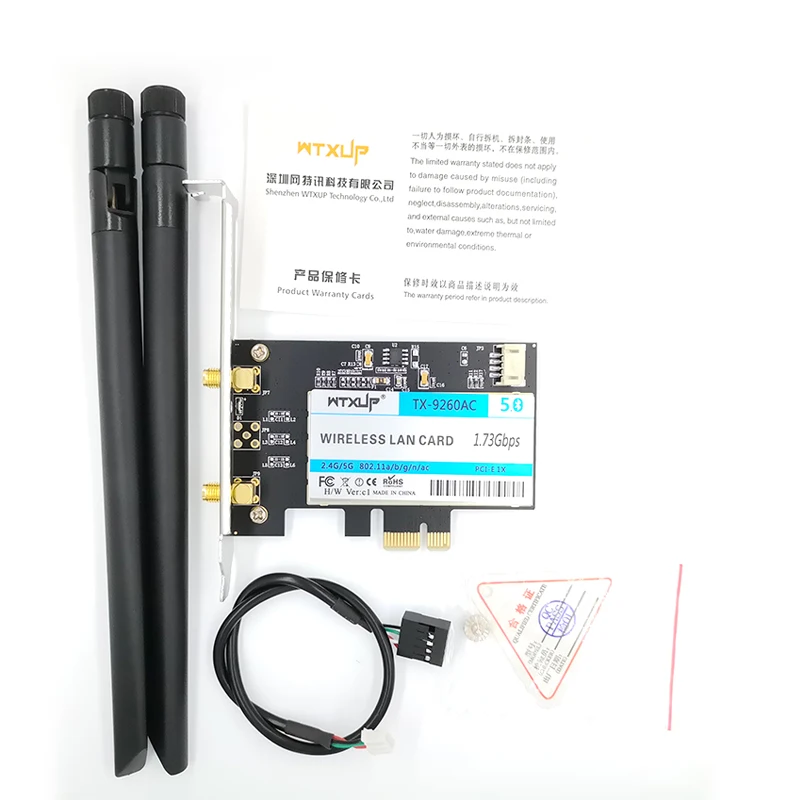 With AC antenna Беспроводной-AC 9260 AC для Intel 9260ac 9260NGW 1730 Мбит/с PCI-e PCIE 1X WiFi адаптер MU-MIMO Bluetooth 5,0 WLAN сетевая карта - Цвет: With AC antenna