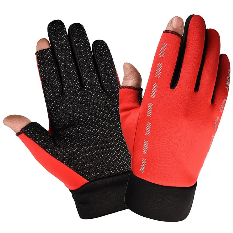 Красный Cycling Gloves 2 Cut Elastic Thermal Anti-slip Glove Accessories For Fishing Riding Protective Glove - Цвет: Красный