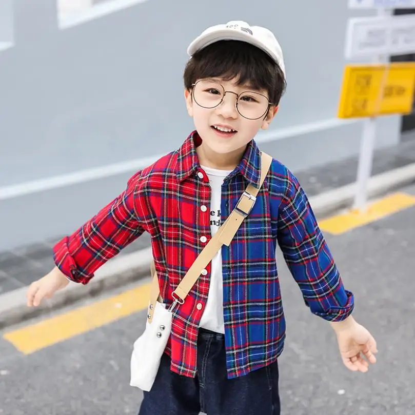 Детские блузки в клетку одежда для маленьких мальчиков рубашка с длинными