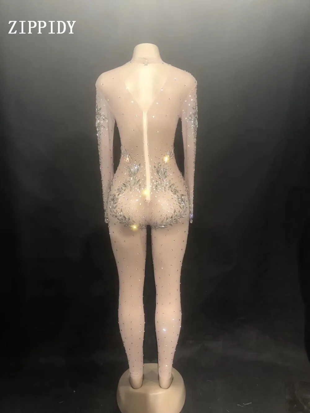 2 Styles Silver Big Rhinestones See Through Stones Jumpsuit Women Birthday Bodysuit Evening Women Singer Show Mesh Wear YOUDU