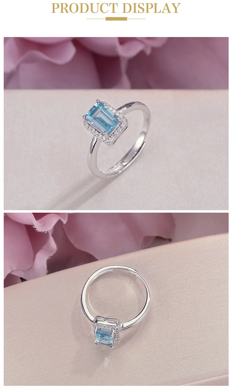 Натуральный топаз кольца для Для женщин Твердого 925 Silver Fine Jewelry 1ct синий прямоугольник 7*5 мм драгоценных камней Регулируемый кольцо R-TO015