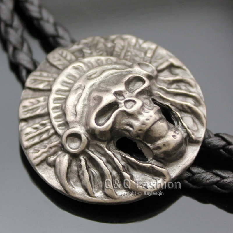 Новый Байкерский Кожаный Галстук с черепом Rodeo Западный Боло ювелирные изделия