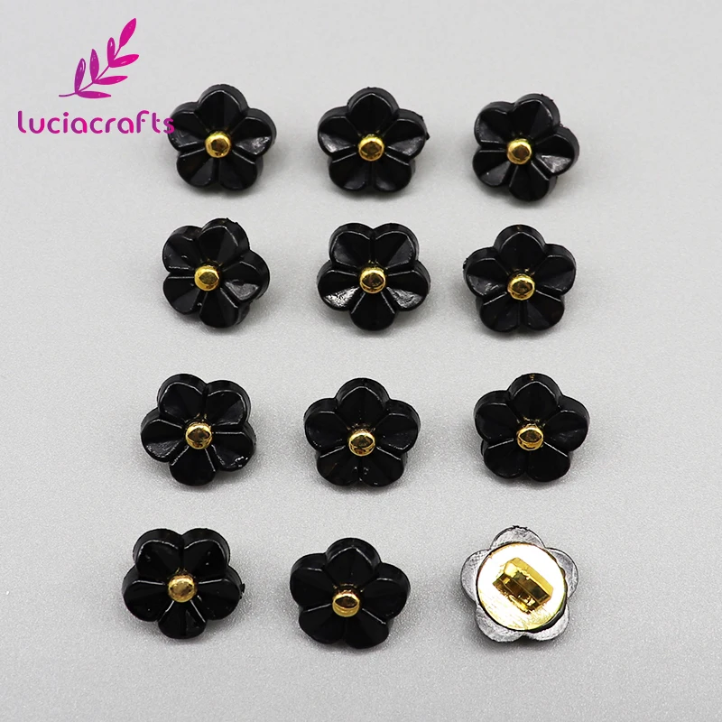 Lucia crafts, 12 шт./лот, 11 мм, цветочные пуговицы, сделай сам, для шитья одежды, пластиковая смола, хвостовик, кнопка, аксессуары для скрапбукинга, E0505