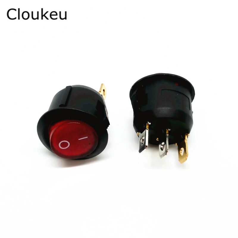 

5Pcs 20MM Rocker Switch Round Red With lamp 220V KCD1-105N 3Pin 2File Seesaw Power switch 6A250V