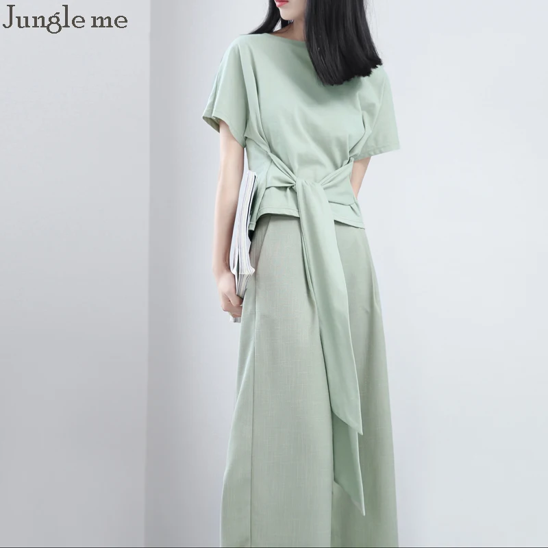 Джунгли меня лента футболка и широкие брюки девять женские тонкий Высокая Талия