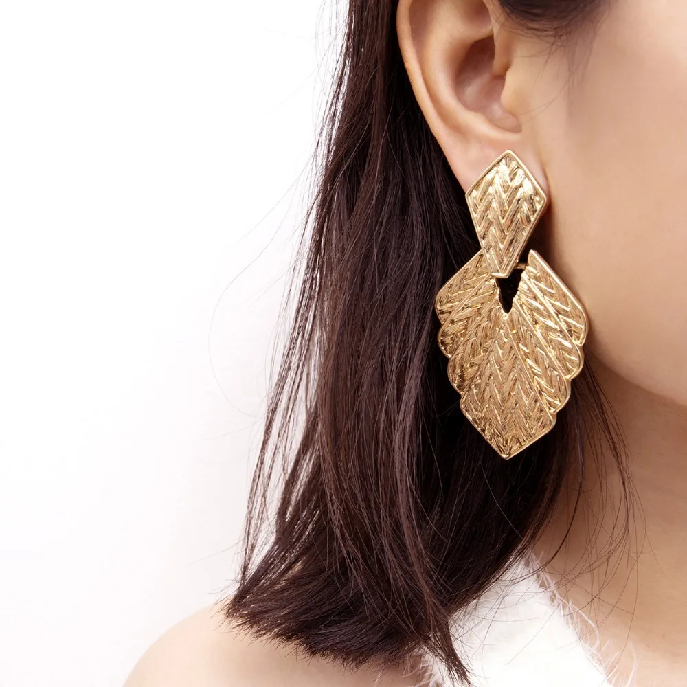 Серьги-гвоздики в форме листа Модные ювелирные изделия brincos металлические