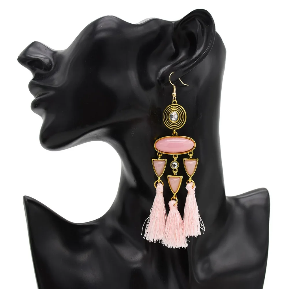 

Vintage Bohemian New Fashion Long Tassel Drop Earrings Pink Teenage Girls Acrylic Resin Dangle Earrings For Women Jewelry