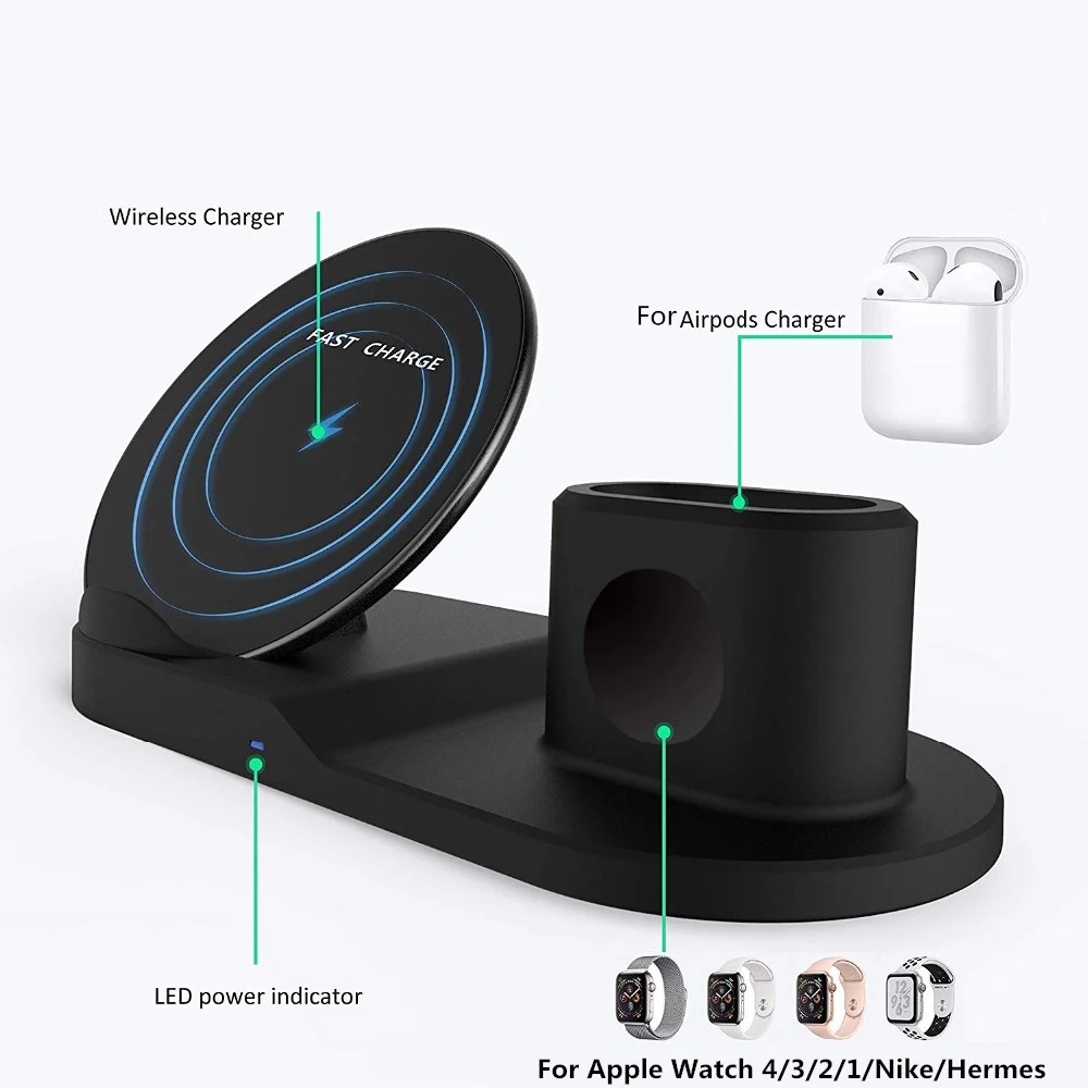 Беспроводная док станция 3 в 1 для Apple watch зарядная Qi быстрая подставка Airpods IPhone 12 11