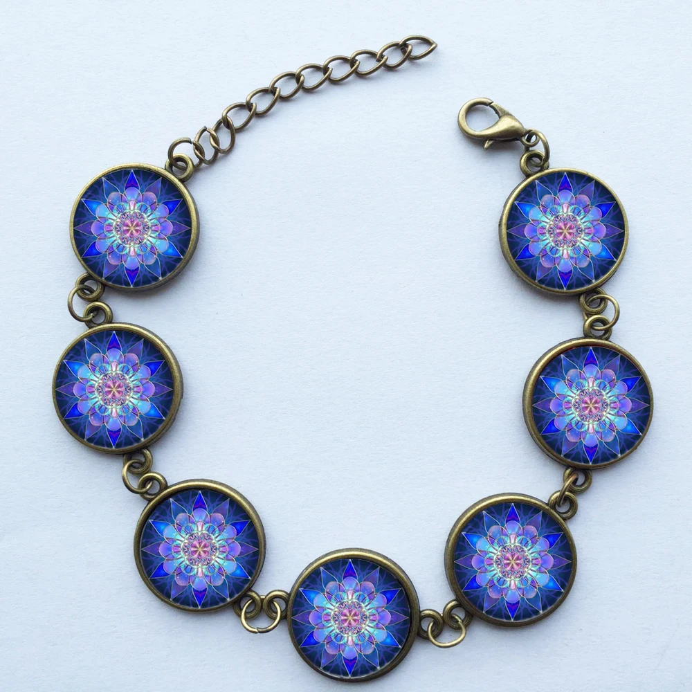 Оптовая торговля круглый стеклянный браслет Мандала со стеклянным куполом в