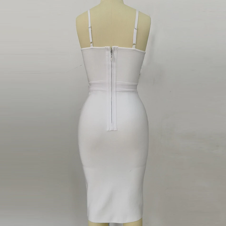Сексуальное мини-платье на лето белое Бандажное платье тонких бретельках с