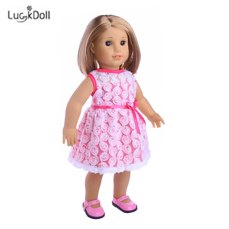 LUCKDOLL модное летнее розовое платье подходит 18 дюймов Американский 43 см детская кукла одежда аксессуары, игрушки для девочек, поколение, подарок на день рождения