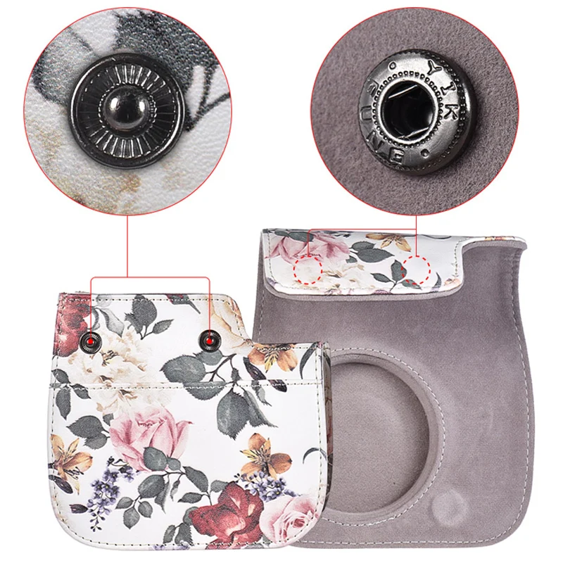 Компактный чехол для камеры Fujifilm Instax Mini 8 8+ 9 с цветочным принтом из искусственной кожи, Карманный чехол с плечевым ремнем для камеры Polaroid