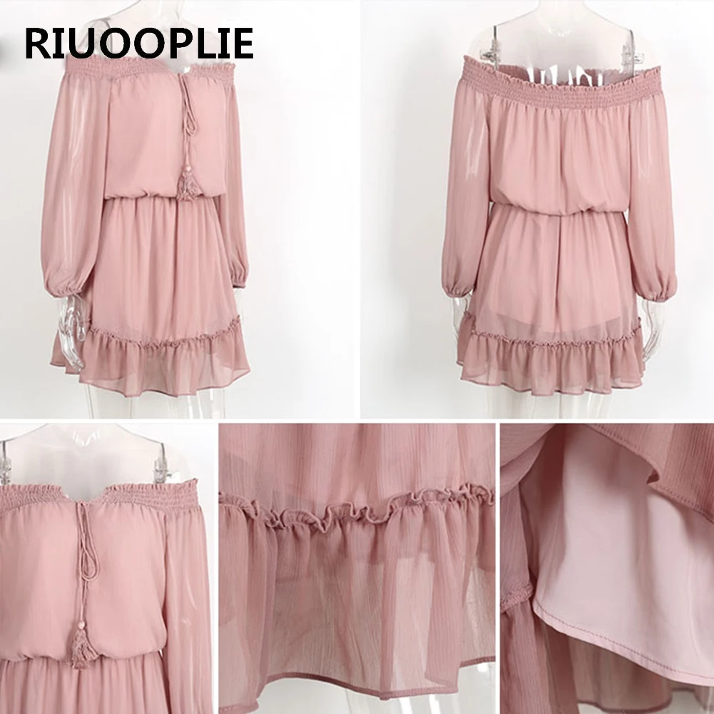 RIUOOPLIE пляжное летнее платье с открытыми плечами и длинным рукавом короткое