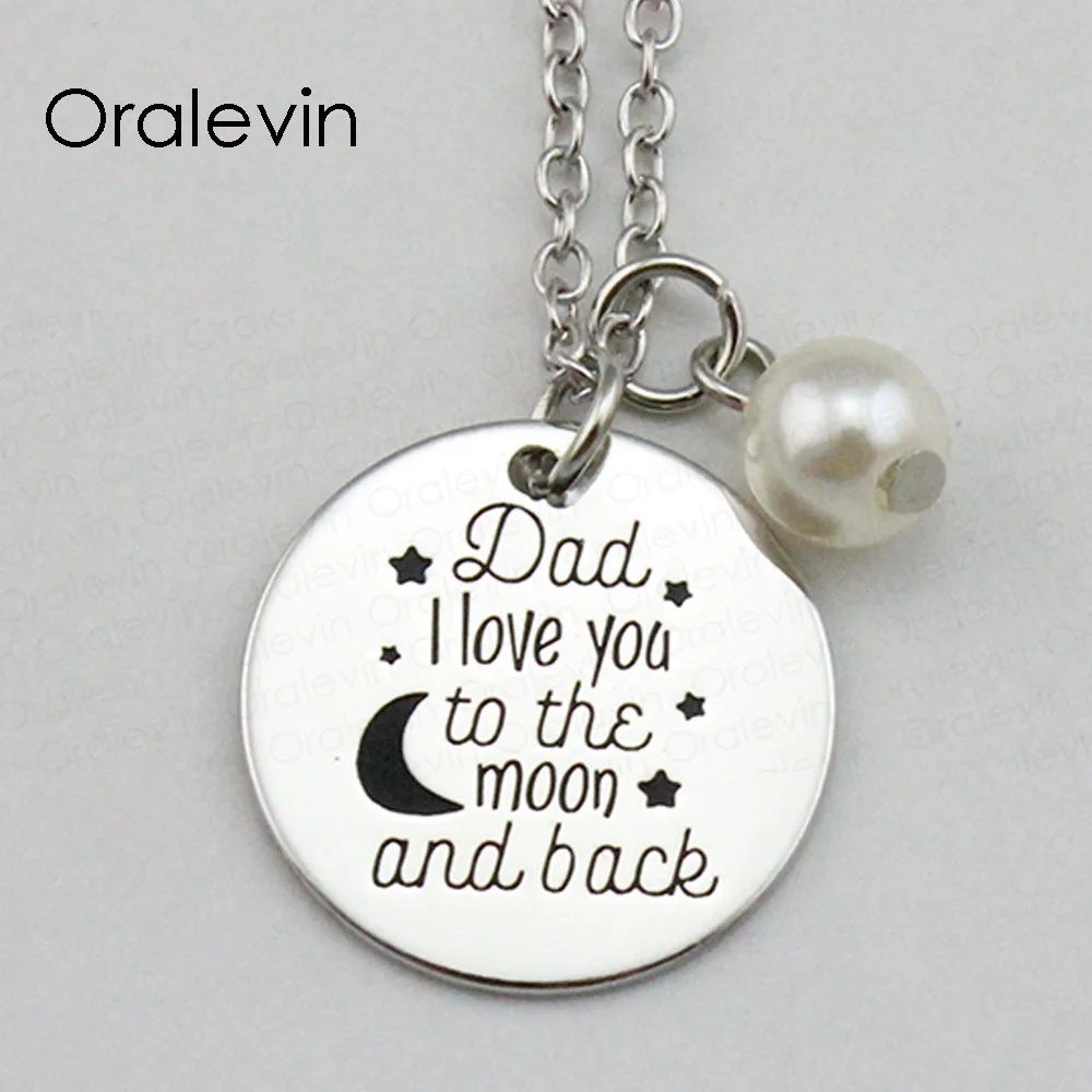 DAD I LOVE YOU TO THE MOOM AND BACK вдохновляющая ручная штампованная подвеска, женское ожерелье, Подарочные ювелирные изделия, 10 шт./лот, # LN1826
