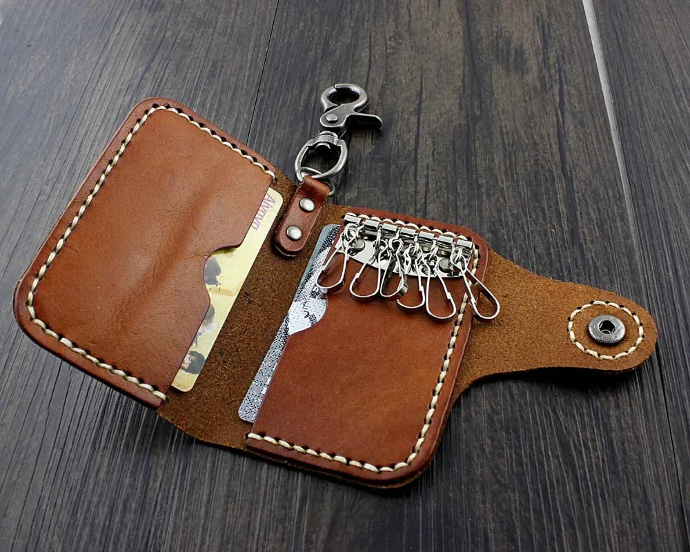 Круто! Чехол книжка из натуральной кожи с отделением для ключей|keys holder case|leather key