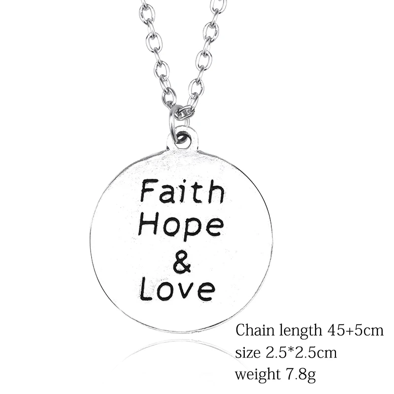 Женское и мужское ожерелье с кулоном Faith Hope &amp Love винтажное круглым буквенным