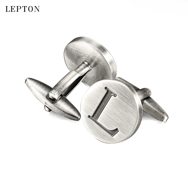 Горячая распродажа мужских запонок с буквой L алфавита в античном серебре на круглых запонках для мужских рубашек.