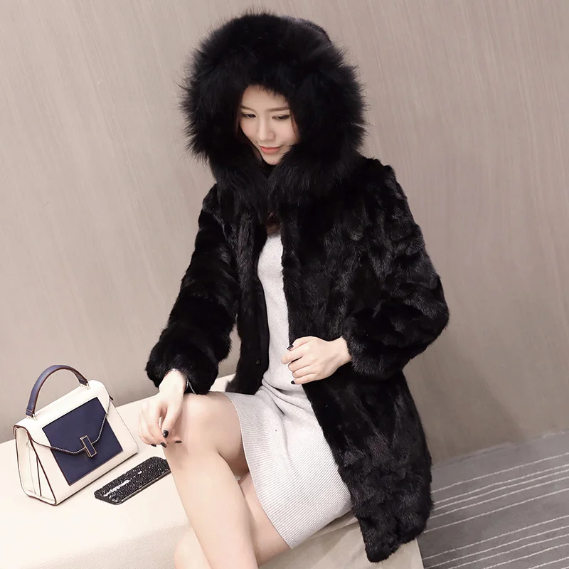 2018 новый стиль элегантная шуба из натуральной норки Верхняя одежда Женская