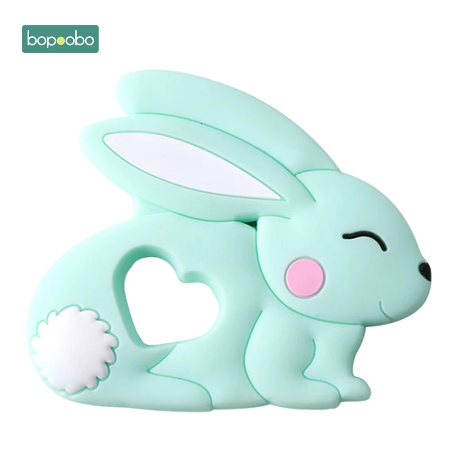 Mint Rabbit Bopobo, 1 шт., детский прорезыватель, силиконовый, кролик, пищевой, кролик, Прорезыватель для кормления, Прорезыватель для зубов, ожерелье, аксессуары, силиконовый Прорезыватель для животных - Цвет: Mint Rabbit