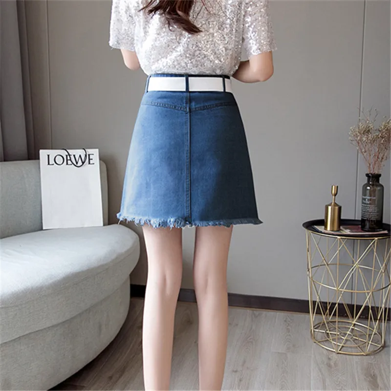 Женская джинсовая юбка с высокой талией Повседневная Свободная трапециевидная